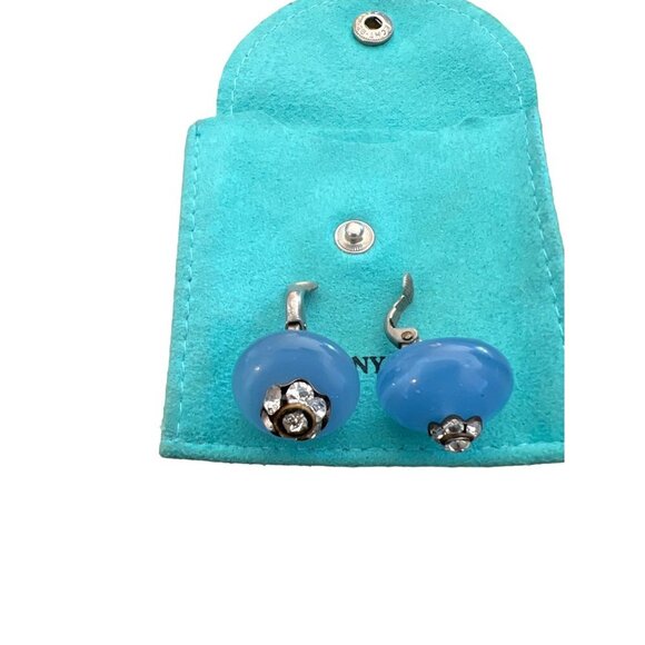 Vintage Clip-on Earrings Rhinestones Blue Chaldecony Stone Made France Antique - Picture 8 of 10